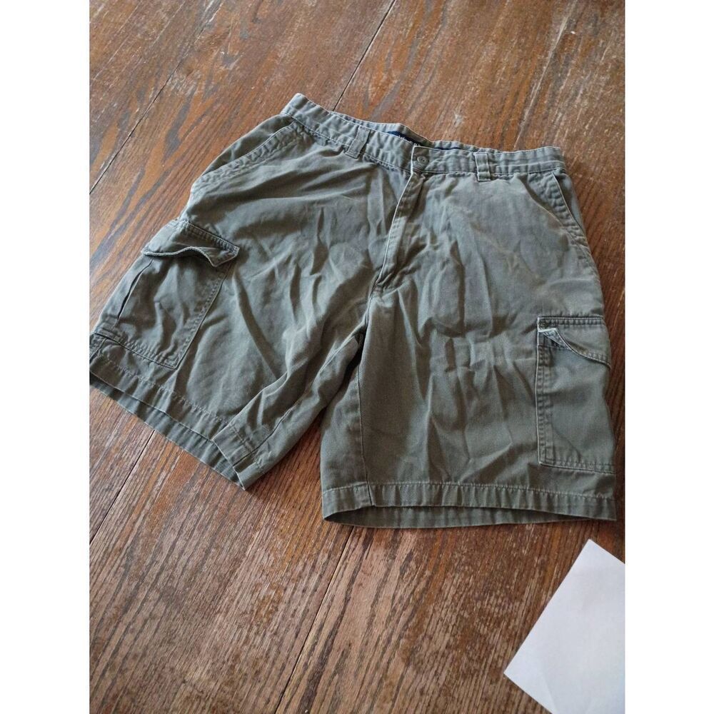 Vintage 34" Ivy Crew Classics Cotton Green Brown Flat Front Cargo Shorts Pockets